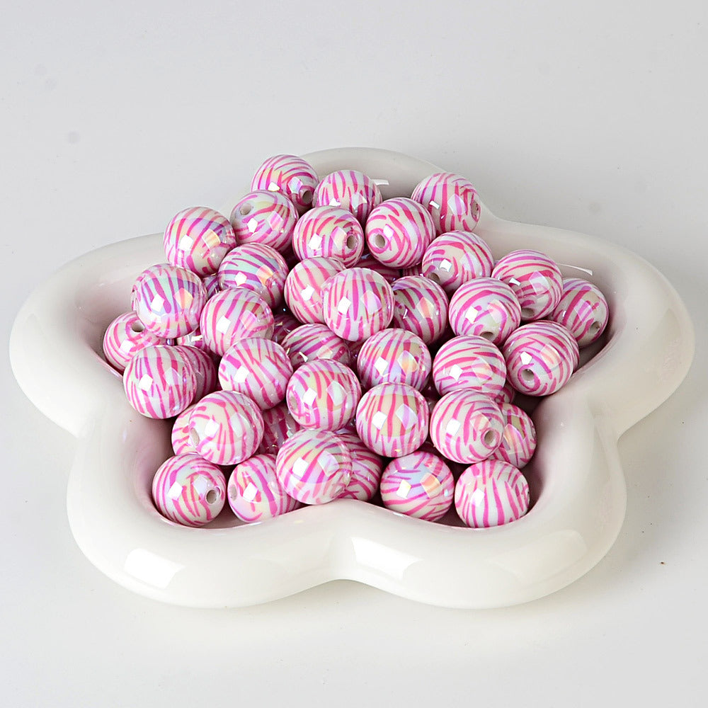 100Pcs 16mm acrylic zebra pattern straight hole round beads DIY handmade string loose beads mobile phone chain pen necklace jewelry accessories