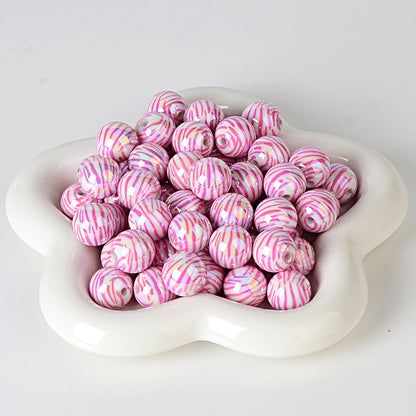 100Pcs 16mm acrylic zebra pattern straight hole round beads DIY handmade string loose beads mobile phone chain pen necklace jewelry accessories