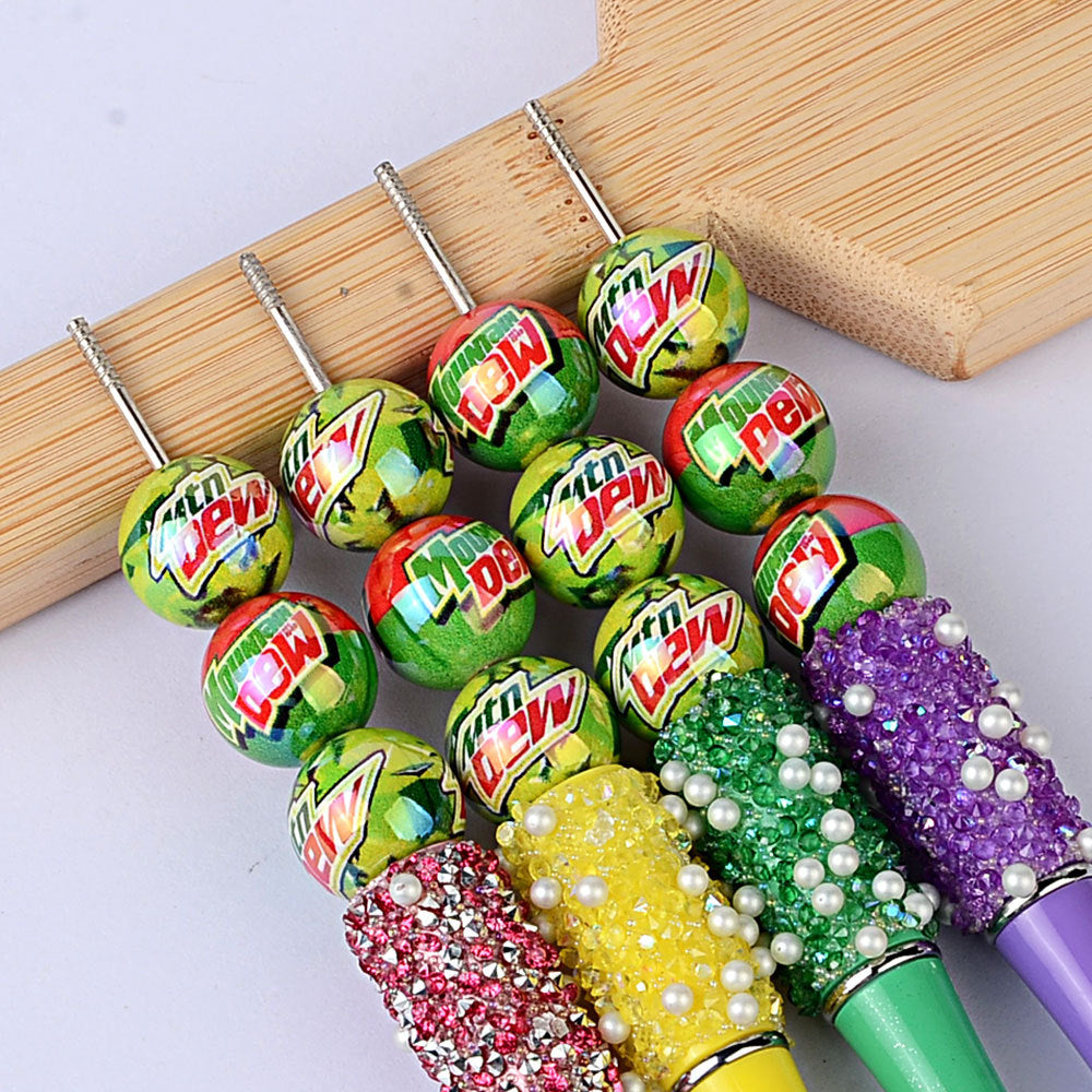 100Pcs American soda Mtn Dew printed acrylic round beads, straight hole loose beads DIY handmade jewelry accessories wholesale