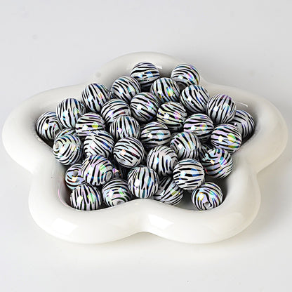 100Pcs 16mm acrylic zebra pattern straight hole round beads DIY handmade string loose beads mobile phone chain pen necklace jewelry accessories