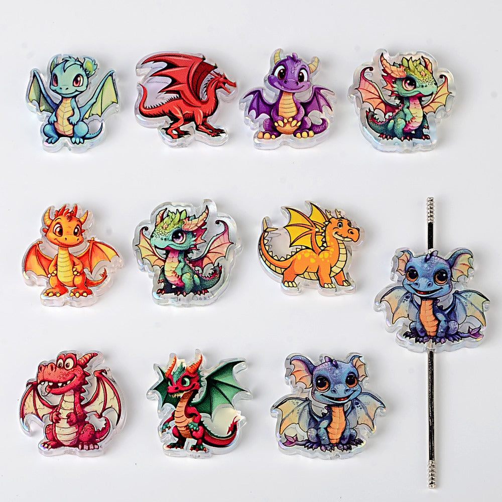 100Pcs UV color-plated double-sided printing color dinosaur acrylic sheet beads DIY bead pen bag accessories