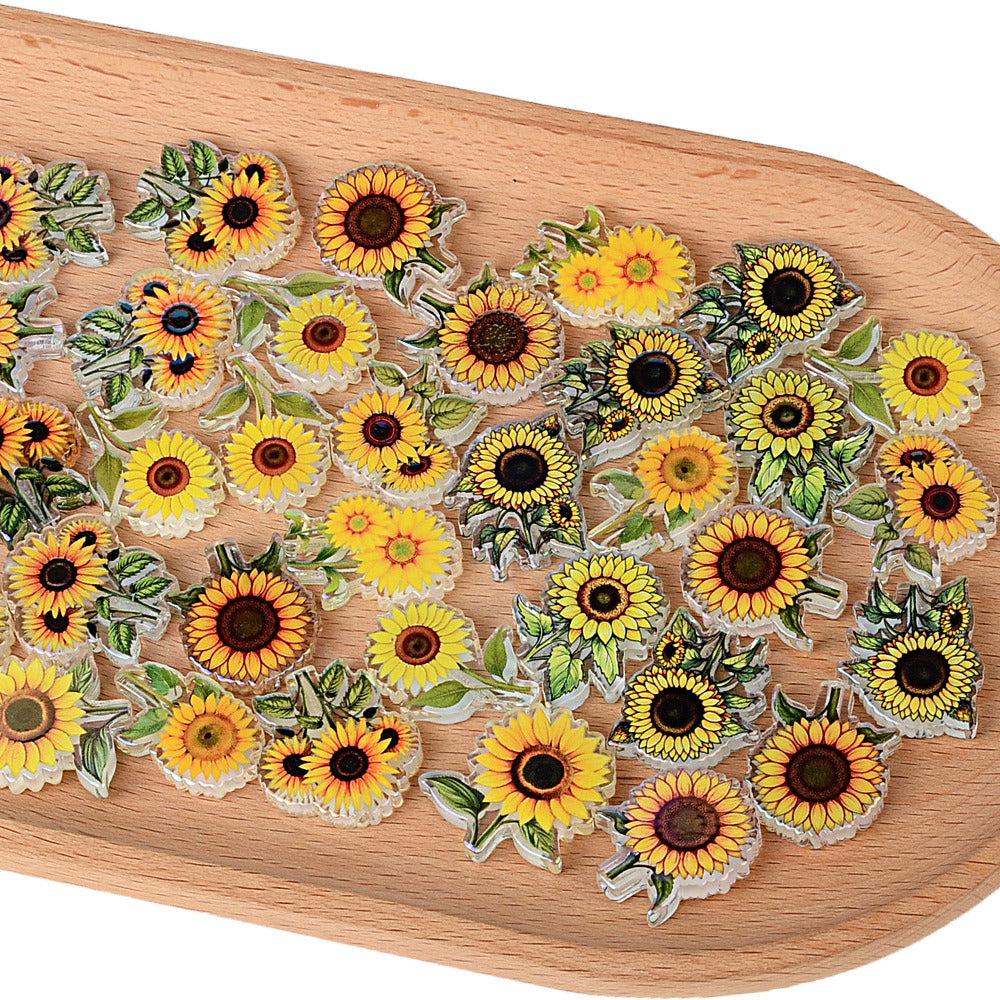 100Pcs sunflower acrylic sheet beads handmade DIY beaded accessories, sunflower transparent printing patch jewelry material