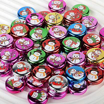 100Pcs 24mm metallic Christmas series printed through-hole flat beads DIY mobile phone bag chain jewelry accessories wholesale