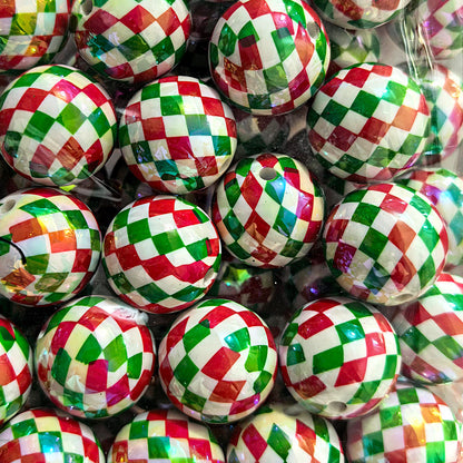 100Pcs 20mm acrylic checkerboard beads christmas striped beads DIY handmade beaded jewelry accessories loose bead material