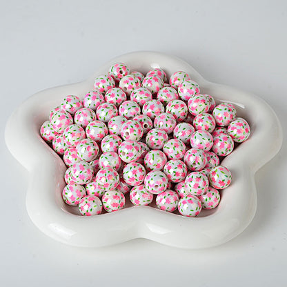 100Pcs small fresh flower printed acrylic DIY jewelry accessories loose beads beaded mobile phone chain bracelet necklace hanging bag hanging