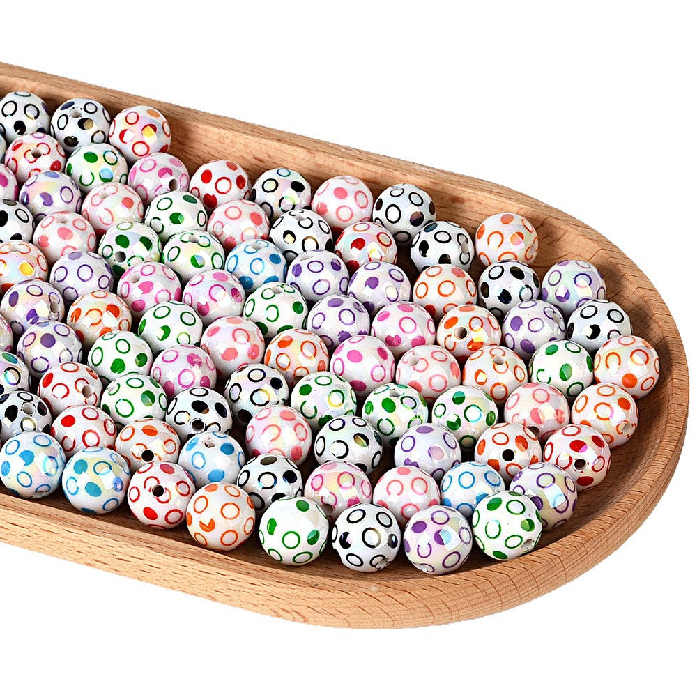 100Pcs 16mm color-plated bubble dot circle printing beaded DIY bead pen mobile phone chain keychain car hanging and other accessories