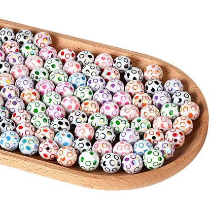 100Pcs 16mm color-plated bubble dot circle printing beaded DIY bead pen mobile phone chain keychain car hanging and other accessories