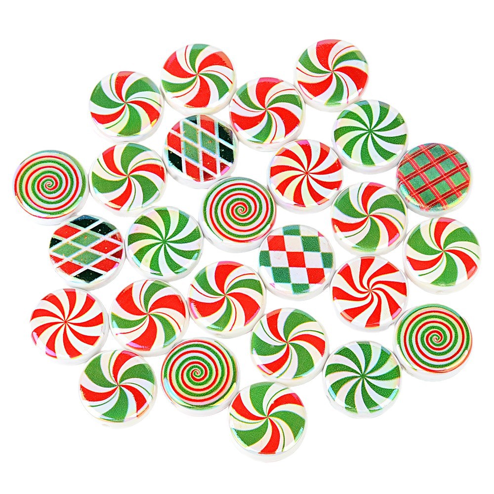 100Pcs Christmas red and green spiral windmill candy acrylic disc beads DIY handmade beaded jewelry accessories wholesale