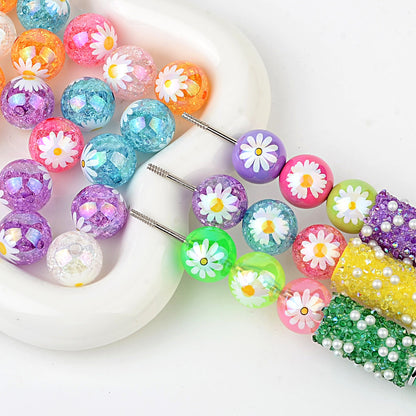 100Pcs acrylic double-sided printing small daisy sunflower 16mm vertical hole beaded DIY mobile phone keychain jewelry accessories