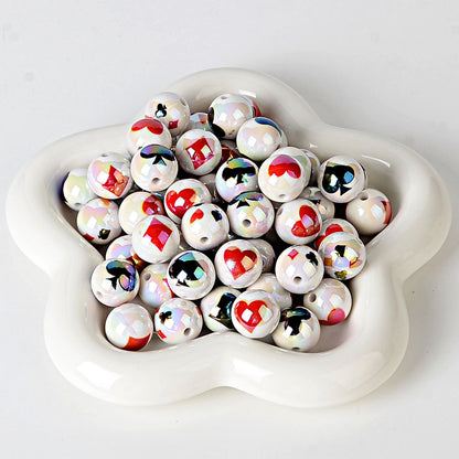 100Pcs 16mm black and red plum square playing cards double-sided printed loose beads beaded DIY mobile phone chain keychain beaded pen accessories