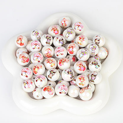 100Pcs UV strawberry girl printed beads DIY bead pen mobile phone chain keychain car hanging, etc. With DIY bracelet loose beads