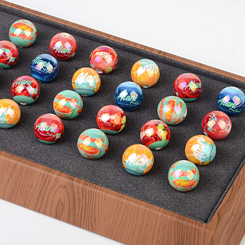 100Pcs juice drink pattern loose beads colorful UV printing straight hole round beads handmade pendant material wholesale