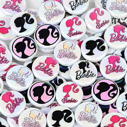 100Pcs UV plated color printing Barbie Barbie avatar straight hole round beads DIY mobile phone rope necklace jewelry loose bead accessories
