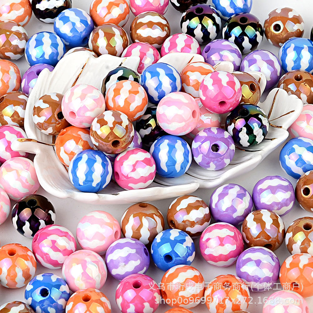 100Pcs acrylic UV plated colored watermelon striped bead printing beaded DIY bead pen mobile phone chain keychain jewelry accessories