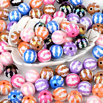 100Pcs acrylic UV plated colored watermelon striped bead printing beaded DIY bead pen mobile phone chain keychain jewelry accessories