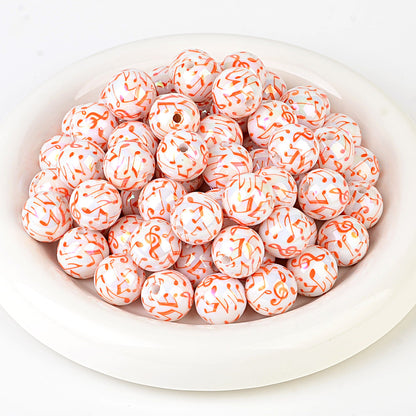 100Pcs new color music symbol printing straight hole round beads DIY mobile phone chain bead pen plated color jewelry accessories wholesale