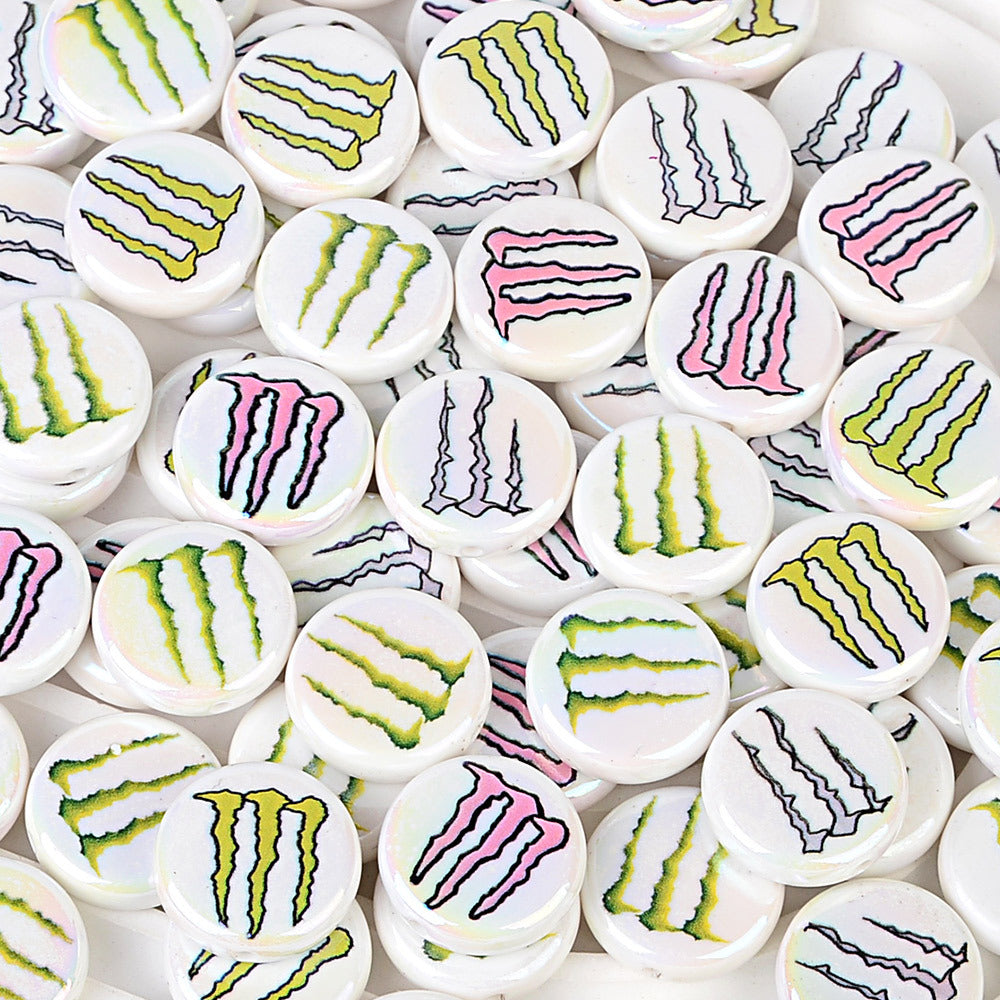 100Pcs uv color-plated big-name magic claws printing straight-hole flat beads DIY mobile phone rope key jewelry accessories