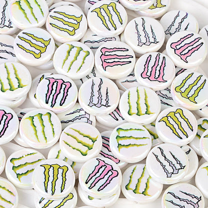 100Pcs uv color-plated big-name magic claws printing straight-hole flat beads DIY mobile phone rope key jewelry accessories