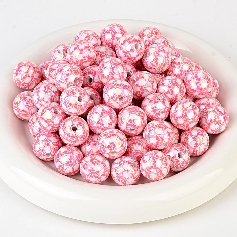 100Pcs Halloween full skull print acrylic round beads DIY mobile phone chain keychain bead pen accessories