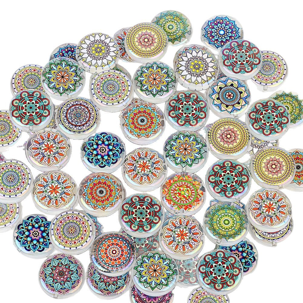 100Pcs Amazon popular mandala pattern style acrylic flat bead DIY bracelet necklace pendant material accessories