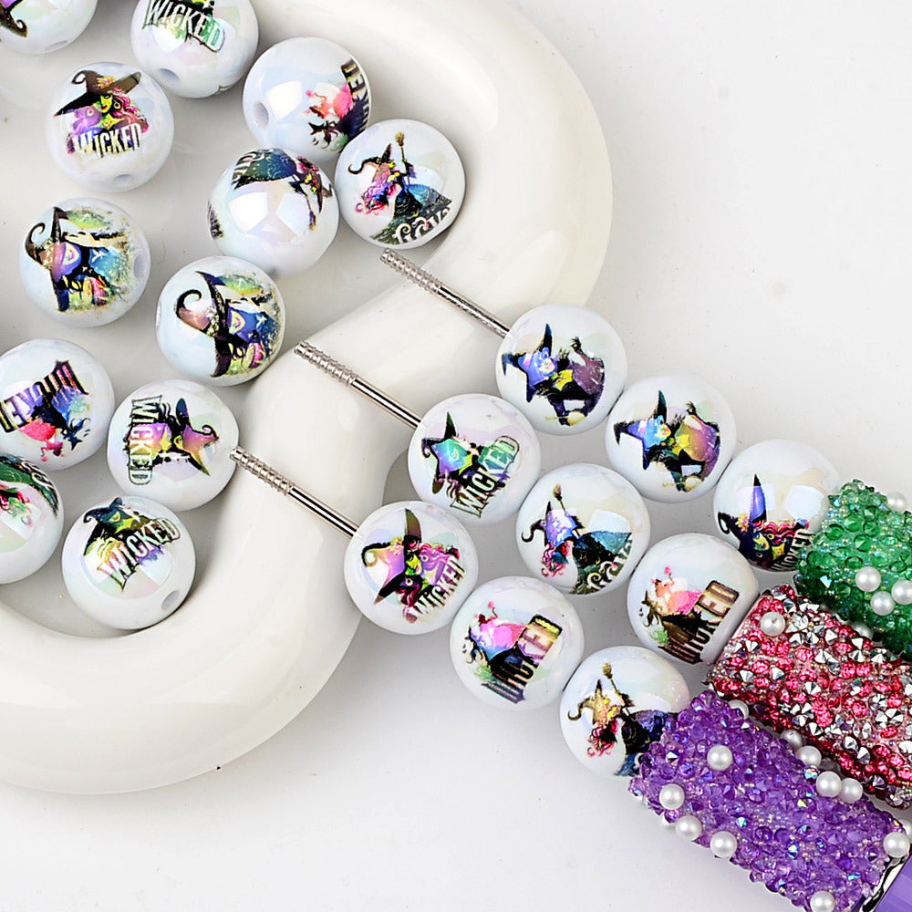 100Pcs16mm acrylic magic bad witch straight hole round bead DIY mobile phone rope keychain jewelry accessories