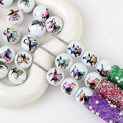 100Pcs16mm acrylic magic bad witch straight hole round bead DIY mobile phone rope keychain jewelry accessories