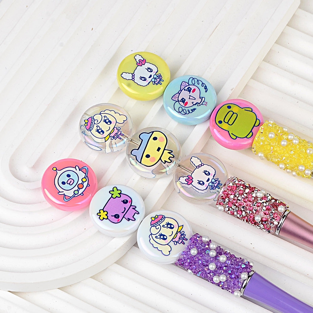 100Pcs UV plated color printing Tuoma gezi round cake beads loose beads DIY bead pen mobile phone chain keychain accessories