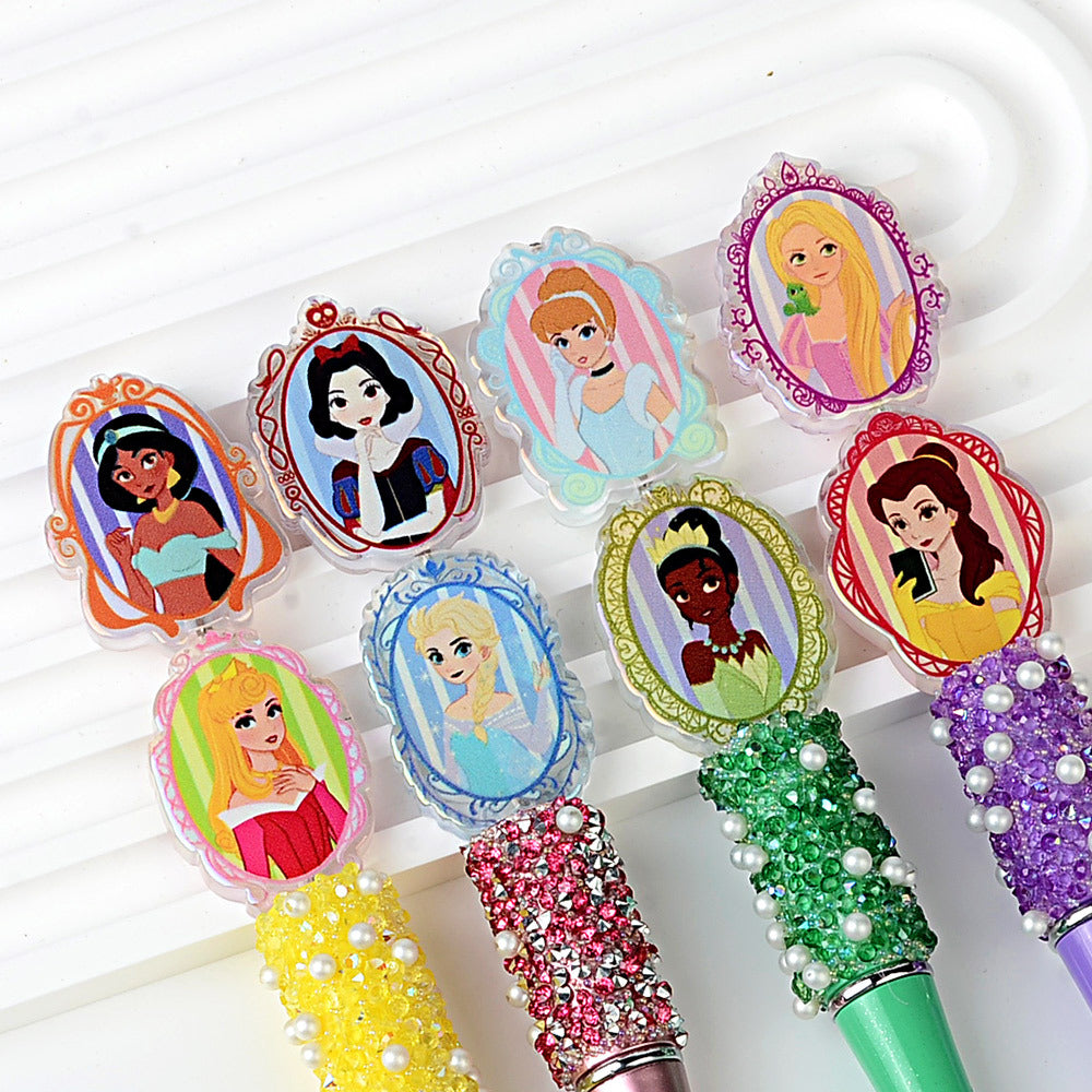 100Pcs retro photo frame shape through hole acrylic piece beads fairy tale girl pattern beaded jewelry accessories wholesale in bulk