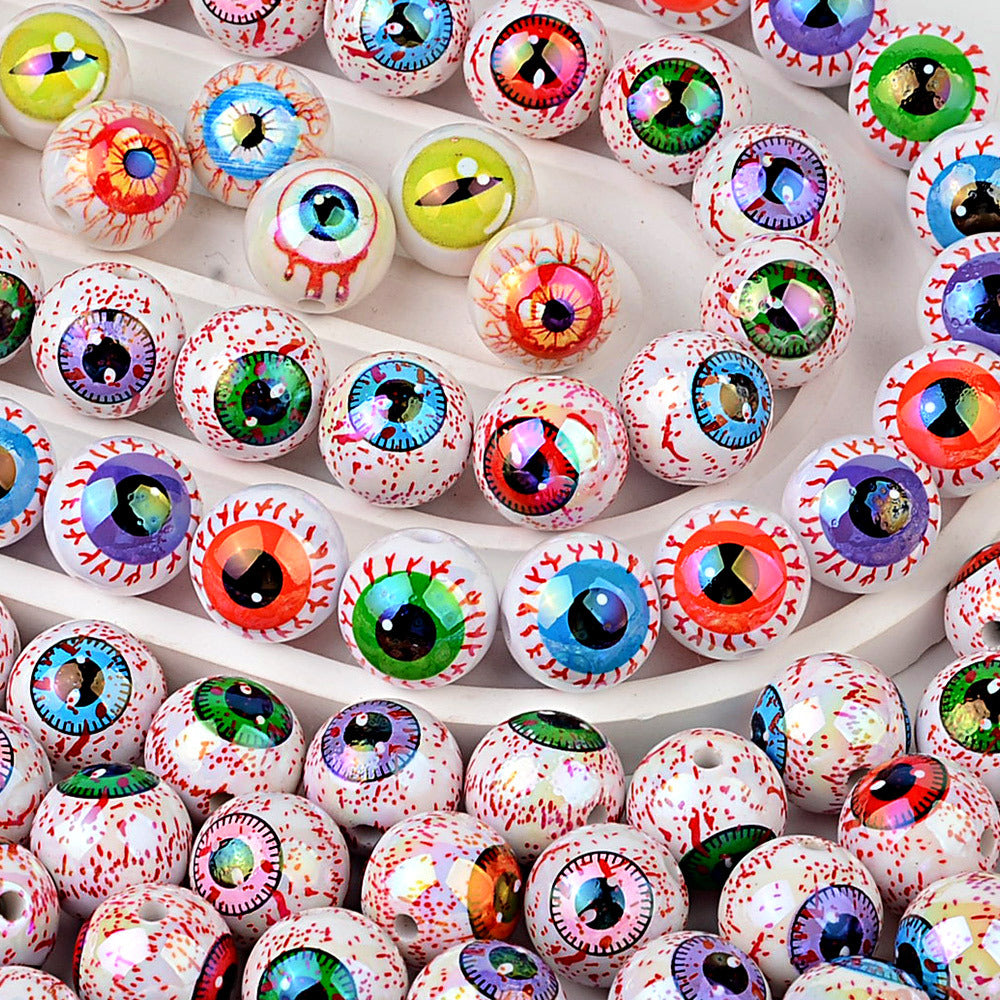 100Pcs 16mm Halloween Personalized Plated UV Colorful Horror Eyeball Beads DIY Handmade Beaded Loose Ball Pen Mobile Phone Chain Accessories