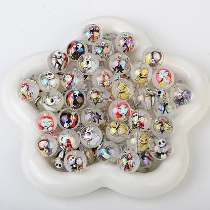 100Pcs Christmas Eve Horror Acrylic Solid Color Printing Halloween Theme Through Hole Loose Beads DIY Handmade Bead Pen Accessories