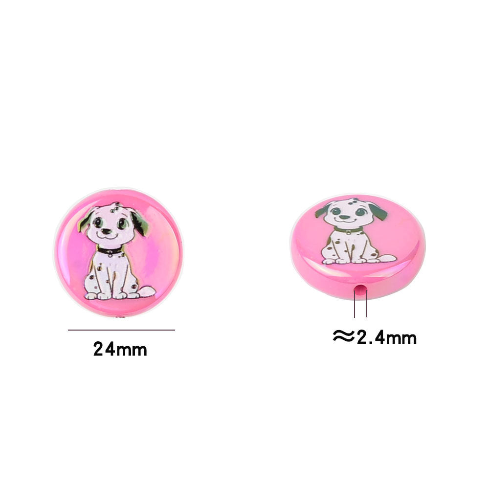 100Pcs acrylic printing round cake spotted dog vertical hole beaded DIY Douyin live broadcast mobile phone rope keychain string pen accessories