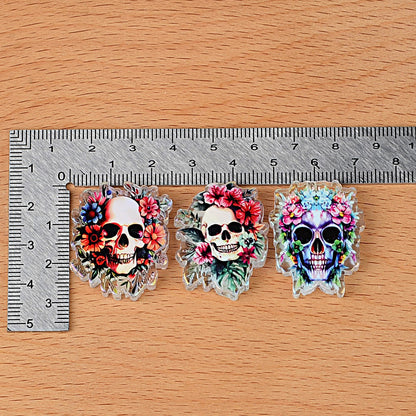 100Pcs Halloween printed acrylic dark flower skull piece beads DIY bead pen mobile phone chain keychain with