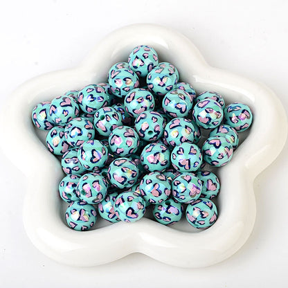 100Pcs acrylic two-color love leopard print printed beads DIY mobile phone chain bead pen jewelry accessories loose beads wholesale