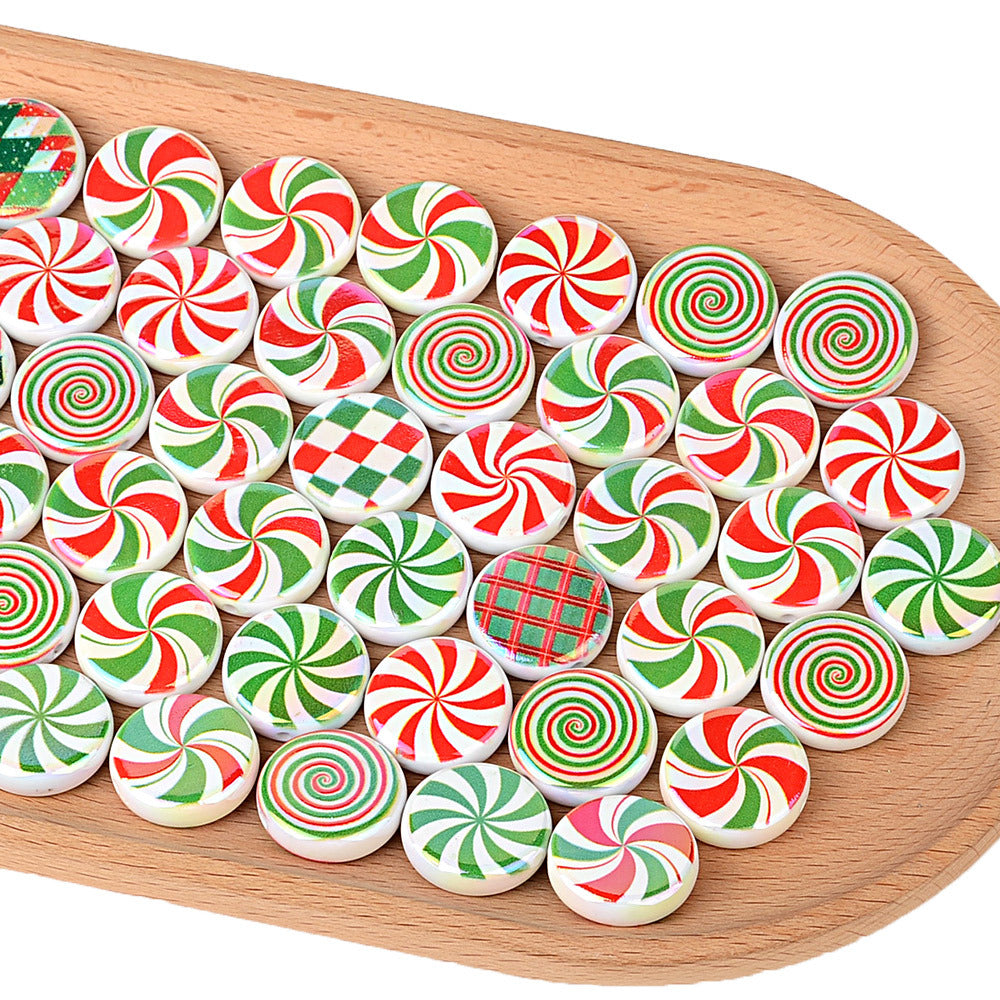 100Pcs Christmas red and green spiral windmill candy acrylic disc beads DIY handmade beaded jewelry accessories wholesale