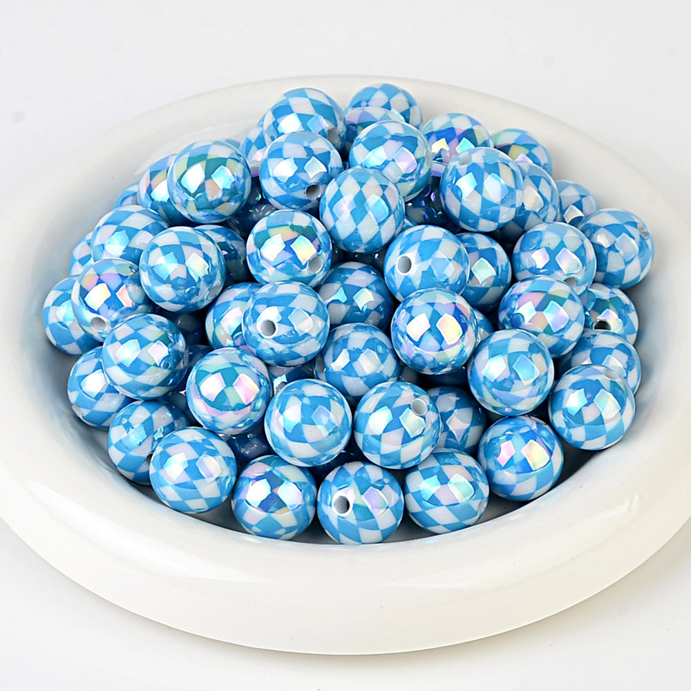 100Pcs 16mm UV rhombus grid through hole round beads DIY handmade beaded loose bead string pen mobile phone chain jewelry accessories spot
