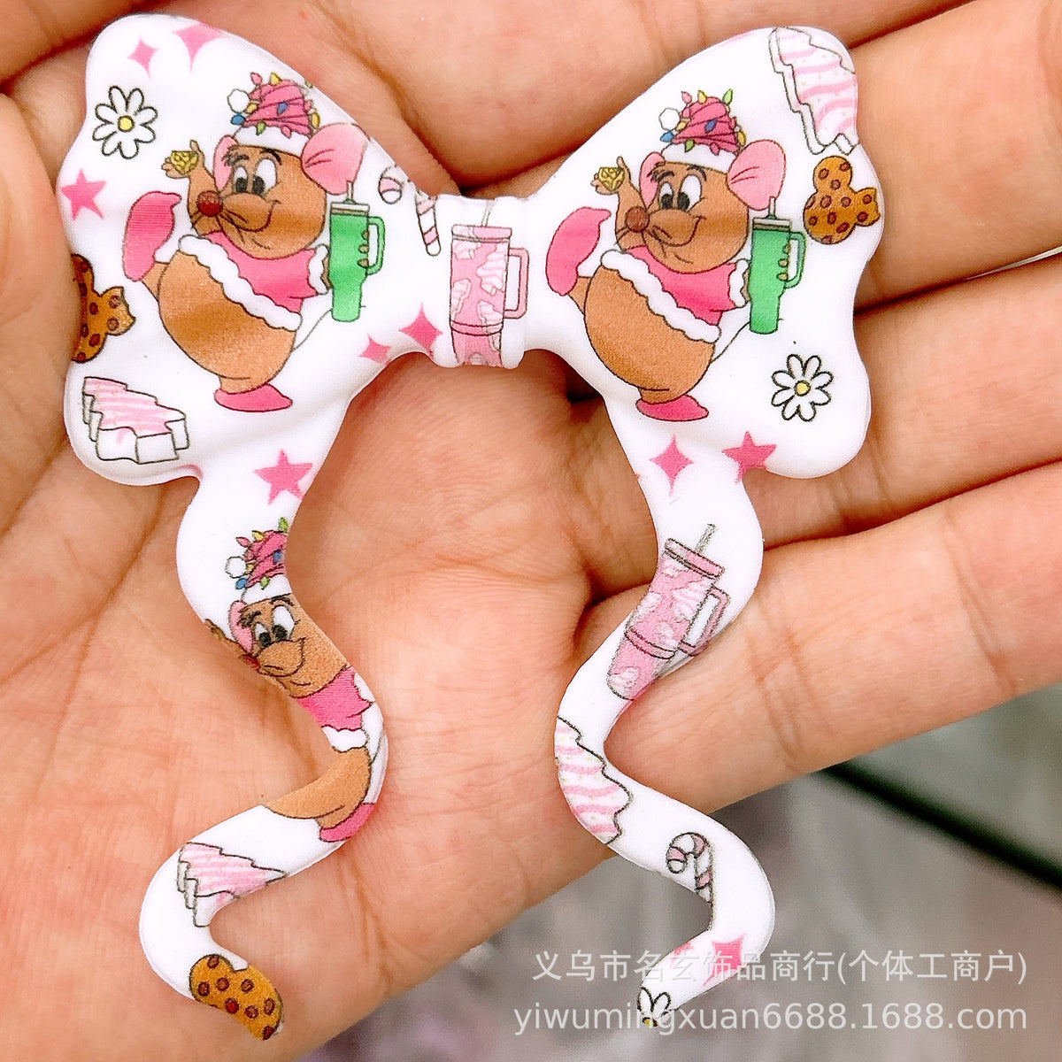 70*59mm双面印花飘带蝴蝶结燕尾蝴蝶结竖孔diy咕笔串珠笔包挂配件