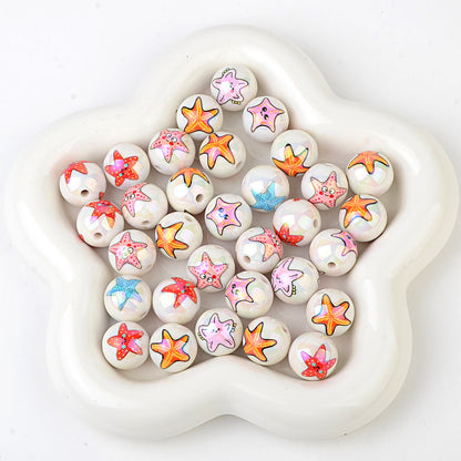 100Pcs acrylic solid color printing marine life starfish clownfish DIY mobile phone rope keychain pen jewelry accessories