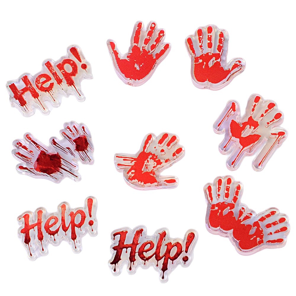 100Pcs Halloween double-sided relief blood handprint HELP through-hole chip bead DIY bag bead pen jewelry accessories