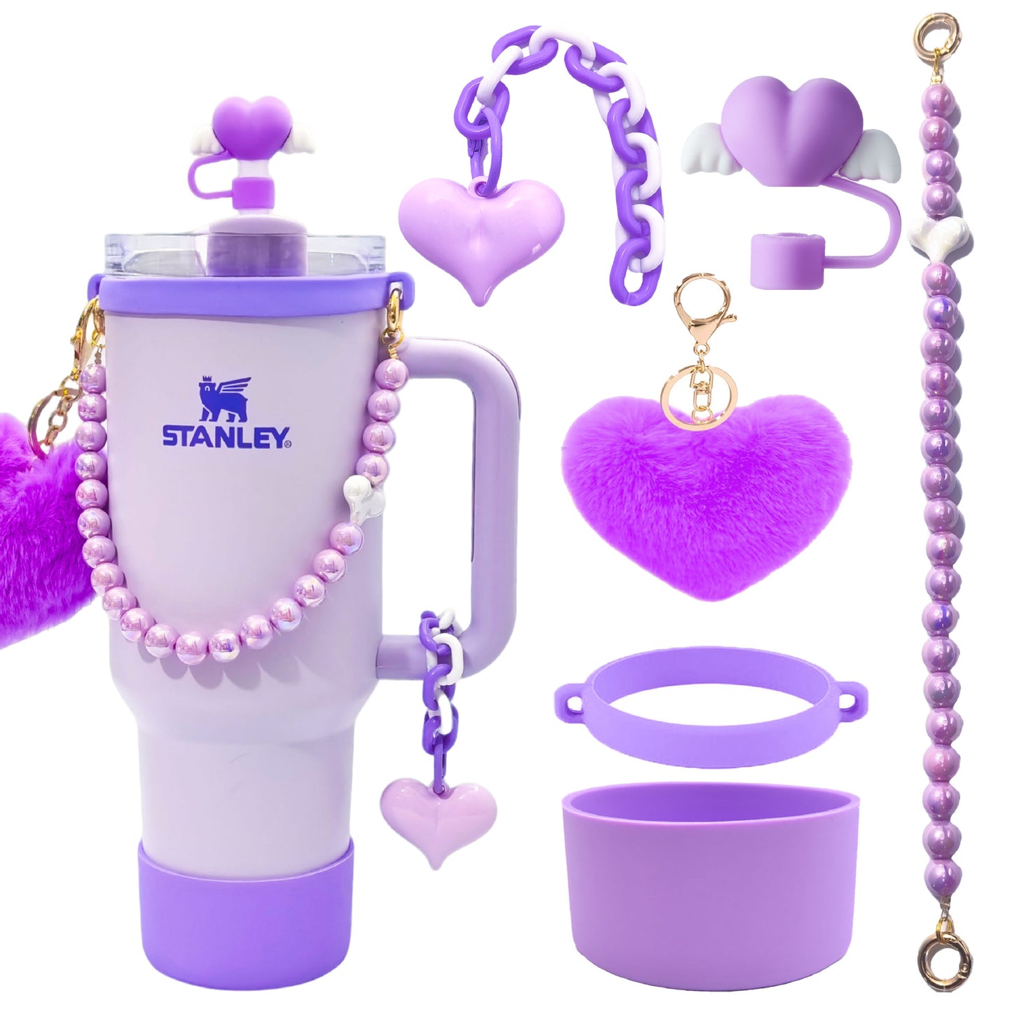 Cross-border stanley water cup accessories love straw cap Bingba cup decorative accessories combination set silicone cup cover