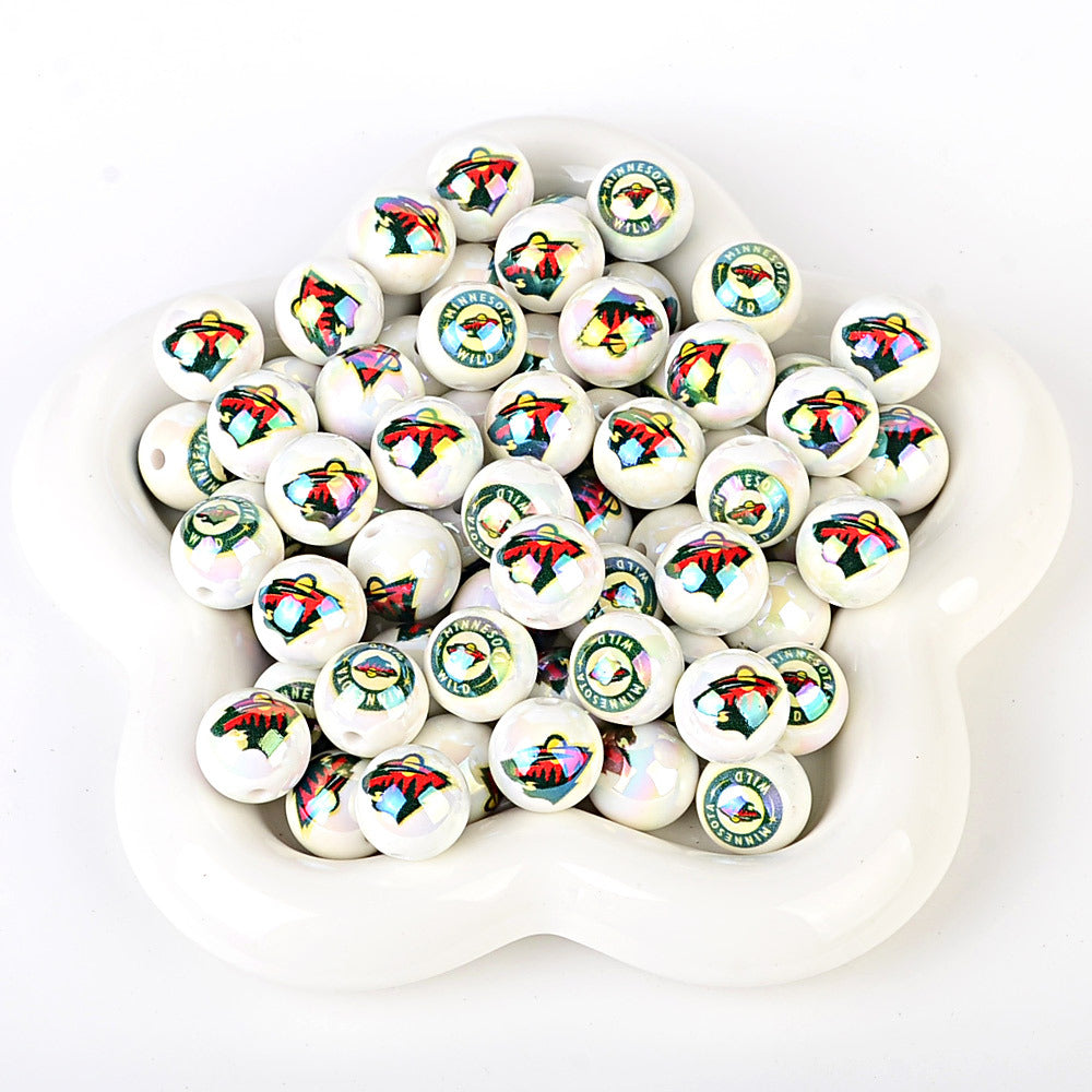 100Pcs US 32 NHL Ice Hockey Teams Printed Beads Beaded DIY Keys Mobile Phone Chain Handmade Jewelry Accessories Spot