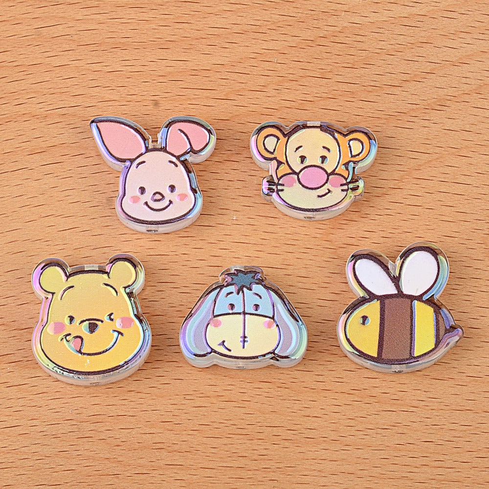 100Pcs through hole Winnie the Pooh series double-sided cartoon film beaded DIY mobile phone key bag chain handmade material accessories