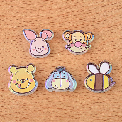 100Pcs through hole Winnie the Pooh series double-sided cartoon film beaded DIY mobile phone key bag chain handmade material accessories