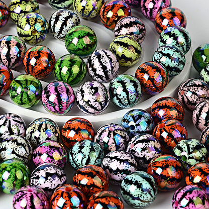 100Pcs acrylic printing plated bright green skin watermelon round beads DIY handmade string loose bead pen bracelet mobile phone chain jewelry accessories