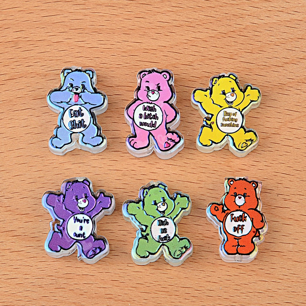 100Pcs through hole rainbow bear cartoon thick relief piece bead pen accessories DIY handmade jewelry mobile phone key chain pendant