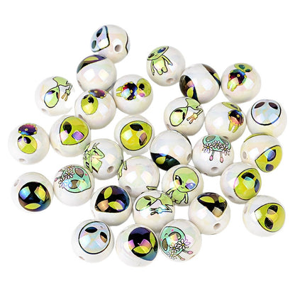 100Pcs acrylic solid color printing alien 16mm vertical hole DIY Douyin live broadcast mobile phone rope keychain pen accessories