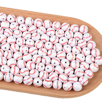 100Pcs 16mm Through Hole Solid Color Printing Baseball Acrylic Beaded DIY Mobile Phone Chain Keychain Accessories