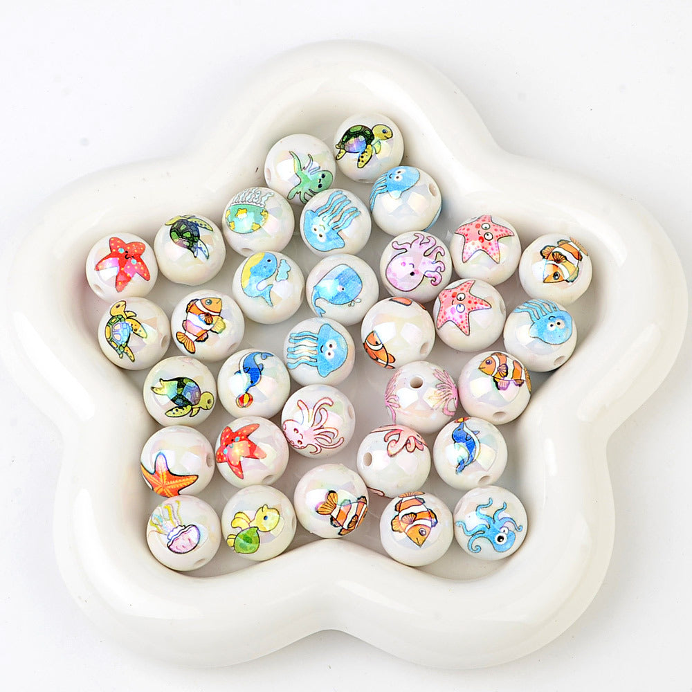 100Pcs acrylic solid color printing marine life starfish clownfish DIY mobile phone rope keychain pen jewelry accessories