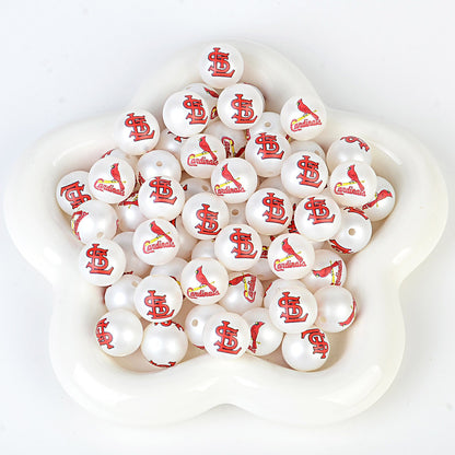 100Pcs 16mm frosted printing MLB baseball league round beads loose beads DIY bead pen car hanging baseball team accessories