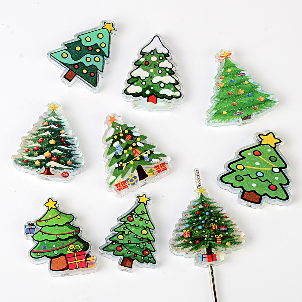 100Pcs Christmas Christmas tree acrylic sheet beads, printed patches DIY handmade beaded jewelry accessories materials