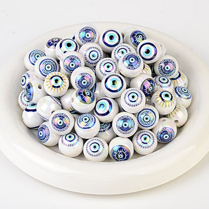 100Pcs Turkish devil's eye + Hamsa hand straight hole round beads DIY mobile phone chain keychain jewelry accessories loose beads